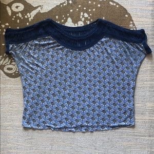 Free People | Crocheted Neck & Sleeve Printed Top